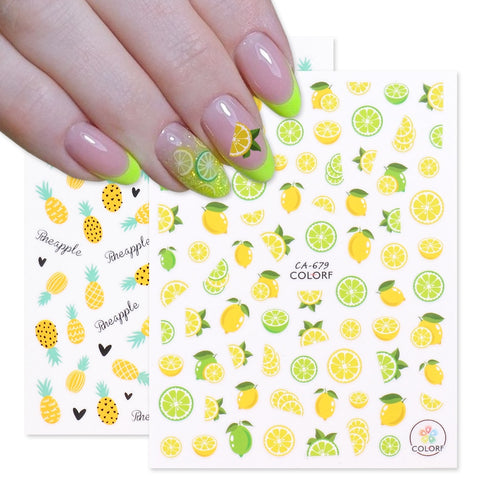 3D Lemon Pineapple Nail Art Yellow Stickers Nail Decals Winter Adhesive Colorful Fruit Papaya Manicure Slider Foil