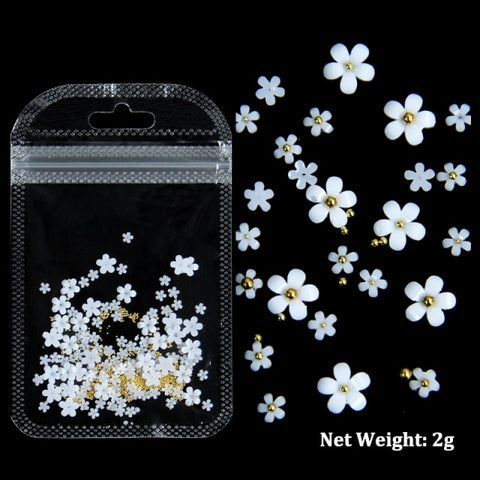 2g White Acrylic Flower Nail Art Decoration Mixed Size Rhinestones Gold Silver Gem Manicure Tool Accessories DIY Nails Design