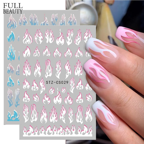 Fire Flame Nail Art Stickers 3D Pink Black Design Adhesive Slider Foils Blue DIY Wraps Summer Decoration Decals