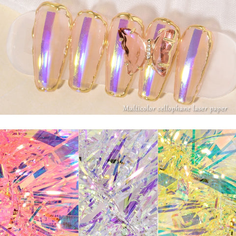 Cellophane Nail Art Aurora Colorful Laser Sticker Long Mirror Irregular Nail Decoration Laser Sticker Aurora Colorful Laser