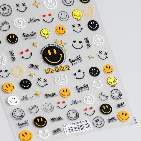 1 Sheet 5D High Quality Ultra-Thin Adhesive Smiley Nail Art Stickers Spring and Summer Cute Smile DIY Manicure Decal Decoration