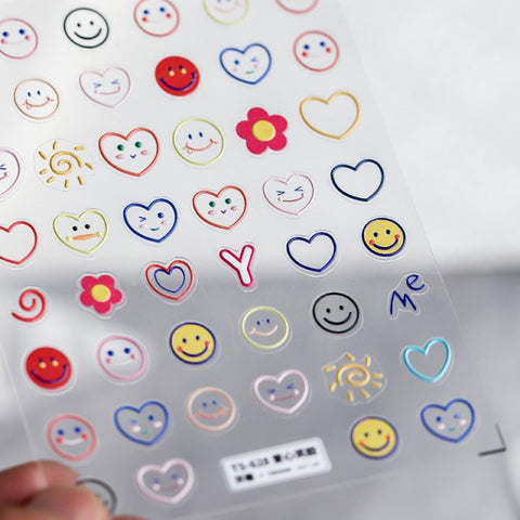 1 Sheet 5D High Quality Ultra-Thin Adhesive Smiley Nail Art Stickers Spring and Summer Cute Smile DIY Manicure Decal Decoration