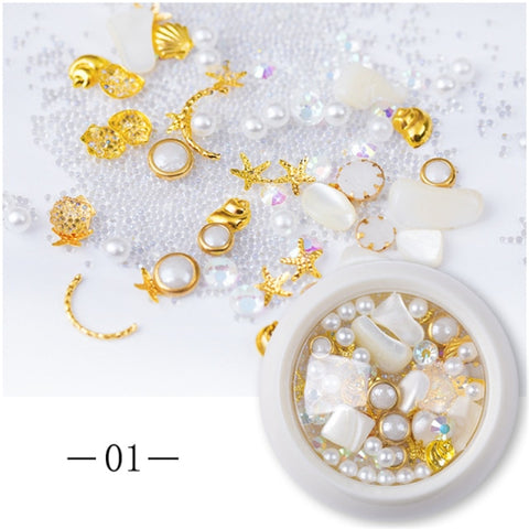 Nail Art Mixed Shiny Glitter Hollow Alloy Metal Frame Beads Rhinestone Decoration Shell Flatback Rivet 3D DIY Accessories