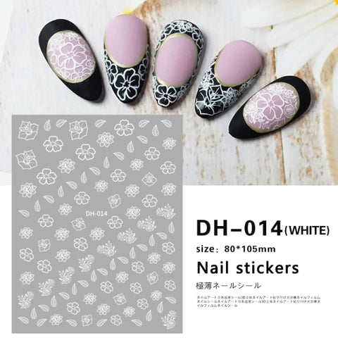 Lovely White Flowers Nail Art  Adhesive Stickers for Nails Cute Paper Parts With Avocado Direct Paste Decals Designs Manicure