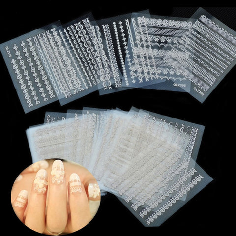 Hot 30sheets 3d White Lace  Nail Art Stickers Adhesive Nail Tips Decoration Accessories DIY Nail Beauty Tools