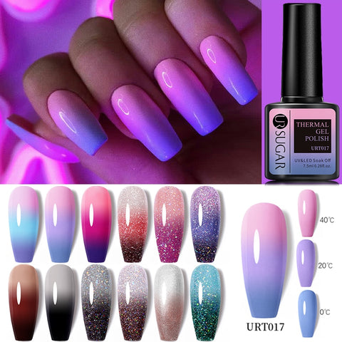 UR SUGAR 7.5ml Thermal 3-layers Color Changing UV Gel Polish Shimmer Glitter Nail Gel Polish Soak Off Nail Art Gel Varnishes