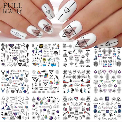 12pcs Geometric Nail Sliders Water Sticker Set Animal Deer Watercolor Ink DIY Manicure Design Nail Art Decals Foil