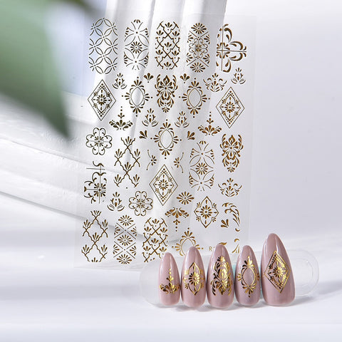 1pcs new product 3D retro ethnic hollow nail sticker gold black color nail art decal decoration