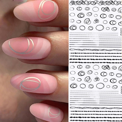 3D Nail Art Stickers Nail Accessories Black Gold Geometric Line Irregular Round Shpe Patterns Self Adhesive Transfer Decals