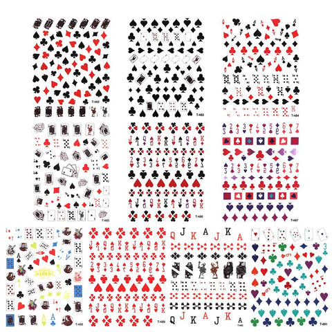 4/10Pcs Poker Nail Art Stickers Green leaf Playing Cards Flower Self-adhesive DIY Nail Decals Manicure Decorations Accessories
