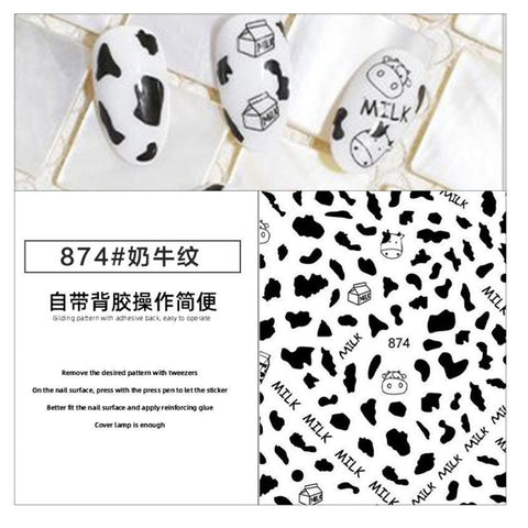 White black cow sticker for nail art decoration girls nail tip strip self adhesive slider nail art accessories