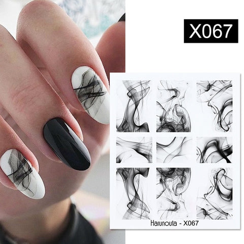 Harunouta Abstract Lady Face Water Decals Fruit Flower Summer Leopard Alphabet Leaves Nail Stickers Water Black Leaf Sliders