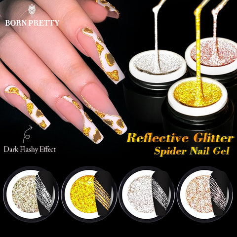 BORN PRETTY Reflective Glitter Spider Nail Gel Nail Polish Nail Art Sparkling Effect Wire Line Drawing Painting Nail Gel Varnish