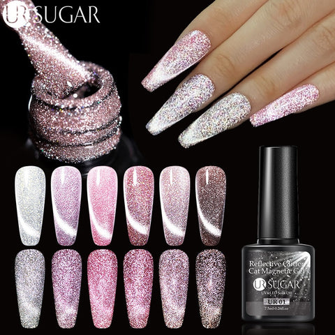 UR SUGAR 7.5ml Disco Reflective Cat Magnetic Gel Nail Polish Auroras Laser Glitter Sequins Soak Off UV Nails Art Gel