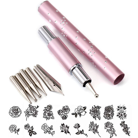 Metal Head Nail Art Dotting Pen Drill Point Flower Line Rhinestones Tip Painting Drawing UV Gel Polish 3D DIY Removable Manicure