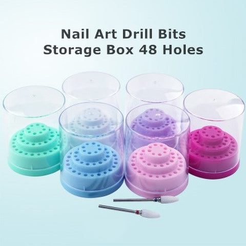 48 Holes Nail Art Drill Bits Container Holder Stand Empty Storage Box Display Manicure Polish Tools Accessories Acrylic Cover