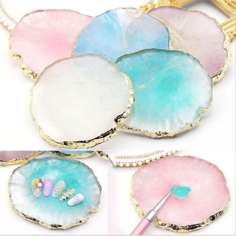 Resin Nail Art Painting Gel Palette Golden Edge Polish Agate Mix Stir Crystal Gem Plate Manicure Accessory New DIY Tool