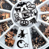 Brone Black Mix Halloween Shape Pumpkin Face Witch Spider Net Black Cat Bat Metallic Nail Art Sequins Decals  Gem DIY Wheel