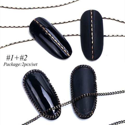 1m Nail Art Alloy Metal Chains Gold 3D Charms Decoration Studs Spangles Punk Snake Bone Strass Manicure Jewelry Accessory